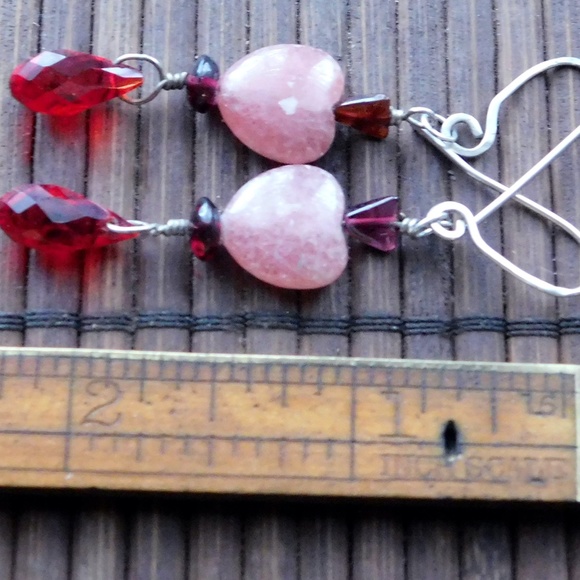 Rhodochrosite Hearts Garnet Gemstone Swarovski® Crystal Earrings by Konnie K - Picture 7 of 8